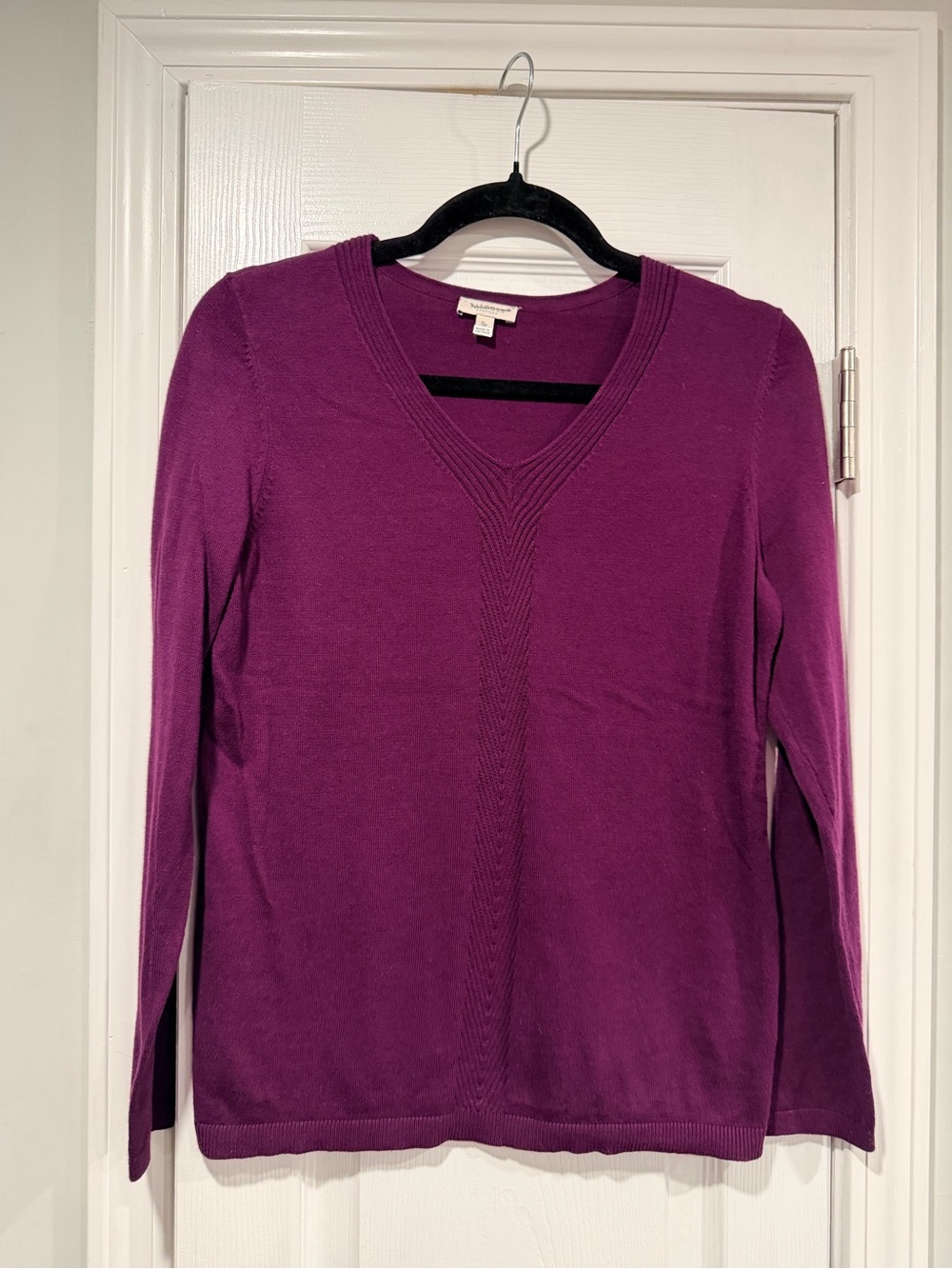 NWOT Talbots Size SP Plum Purple  V-Neck Cotton Sweater Long Sleeve Knit Pullove